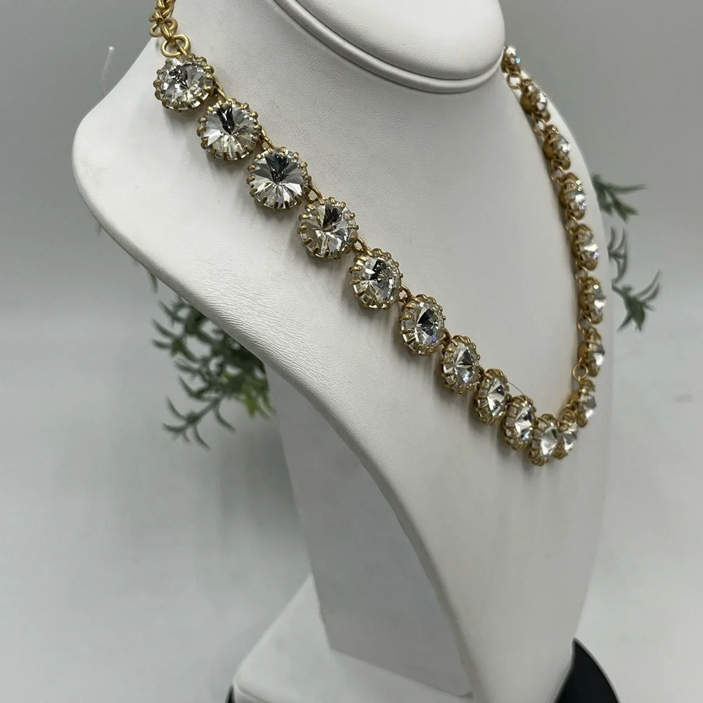 J.‎ Crew Crystal Clear Shimmering Rivoli Gold Tone Statement Necklace
